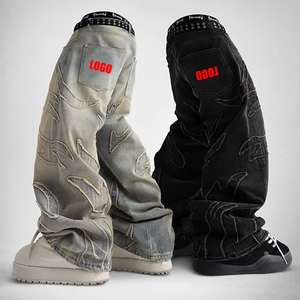 OEM/ODM Custom Men's Trend Manufacturer <b>Y2K</b> Hip Hop Streetwear Embroidery Baggy Jeans Washed Denim Casual <b>Pants</b> for Men - Product Image 4