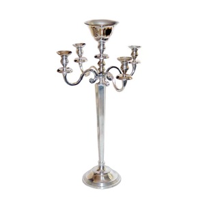 5 Arms Nickel Plated Candelabra Metal <b>Candlesticks</b> Candle Holders Weddings Party Table Centerpieces Stand Home Hotel Decoration - Product Image 1
