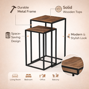 Juego de mesas auxiliares contemporáneas Maya |   Estructura Metálica Resistente con Superficie de Madera para Sala de Estar, Dormitorio, Balcón y Oficina - Product Image 5