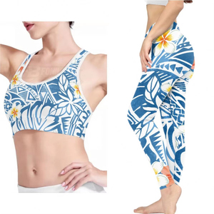 Conjuntos de Leggings de Yoga para Mujer, Talla Grande, Diseño Polinesio Hawaiano a Cuadros, Cintura Elástica, Largo Completo, Spandex/Nylon, Ropa Deportiva Informal de Verano - Product Image 1