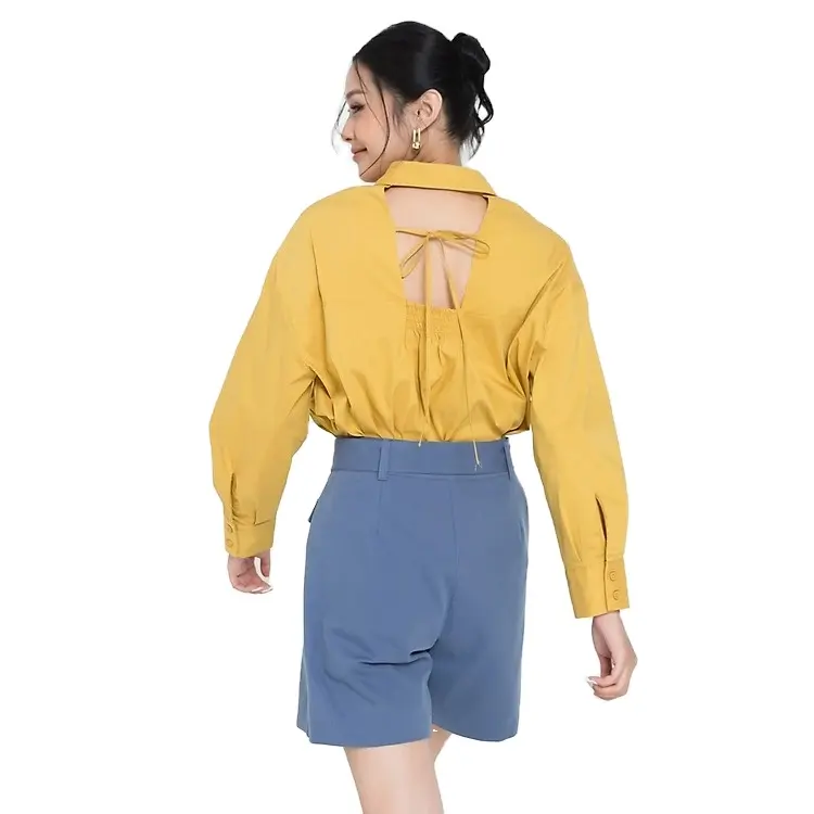 HGFSW08 Young, dynamic fashionable Women's Shirt Oversize Back Cutout Casual Clothing for walking daily work Poplyn cotton