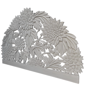 Cabecero de Cama de Madera de Ingeniería Cal King, Ajustable, Tallado a Mano, con Diseño de Girasol de Media Luna, Acabado Gris Lavado, Smart Art - Product Image 4