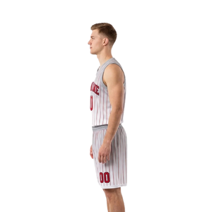Conjunto de uniforme de baloncesto personalizado para hombre, camiseta sin mangas con cuello en V, pantalones cortos a juego con número y nombre, secado rápido, ecológico, 100% - Product Image 6