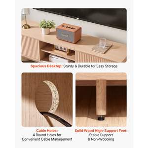 Centro de Entretenimiento Estilo Boho, Mueble para TV con Estantes de Almacenamiento Abiertos Ajustables, Puerta Corredera, Capacidad de 59 Pulgadas, 350 Libras, Modelo Burlywood para Sala de Estar - Product Image 5