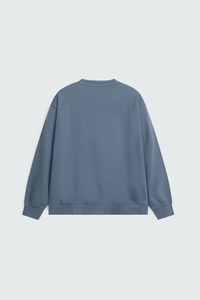 เสื้อสเวตเชิ้ตคอกลมโอเวอร์ไซส์ผ้าฝ้ายพิมพ์ลายสีน้ำเงินสำหรับผู้ชาย ยี่ห้อ Slow Morning Club สไตล์ลำลองสำหรับฤดูใบไม้ร่วง มีโลโก้ด้านหน้า น้ำหนัก 350 กรัม - Product Image 2
