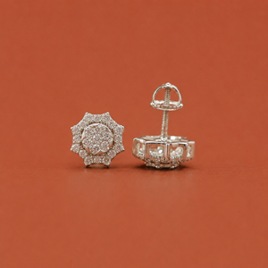 S925 Sterling Silver <b>Moissanite</b> Floral Stud <b>Earrings</b> with Round Diamond Shape Center and Petal Inspired Cluster Design - Product Image 3
