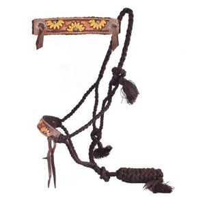 Custom Made Nylon Mule Tape <b>Halter</b> Hand Painted Sunflower Leather Nose Top Indian Supplier Manufacturer Hand Brown Rope <b>Halter</b> - Product Image 4