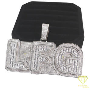 Colgante de Moissanita con Letra LFG y Diseño de Placa con Nombre, Superficie de Piedra Brillante y Cadena Cubana Premium - Product Image 2