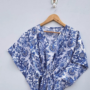 Indian Cotton Floral Print Kaftan Handmade Long Kaftan Dress Women Beach Cover <b>up</b> Long Nightwear Gown Natural Casual for Summer - Product Image 1