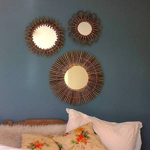 กระจกหวายทำมือรักษ์โลก ตกแต่งผนังสไตล์โบฮีเมียน สำหรับบ้านสมัยใหม่ ห้องนั่งเล่น ห้องนอน รับผลิตแบบ OEM ODM ขายส่ง - Product Image 4