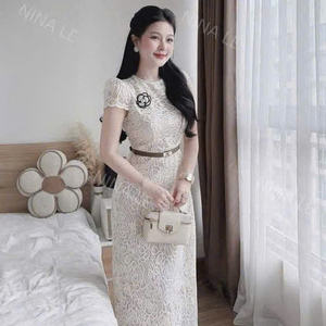 Vestido elegante de manga corta para mujer, ideal para combinar elegancia, comodidad, estilo casual y formal para diversos eventos, maxi de seda. - Product Image 4