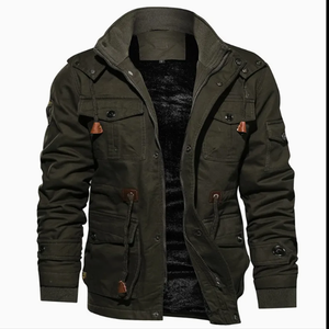 Veste Safari en Toile pour Homme, Épaisse, Coupe-Vent, Col Montant, Doublure Sherpa, Multiples Poches, Style Vêtement de Travail Automne - Product Image 4