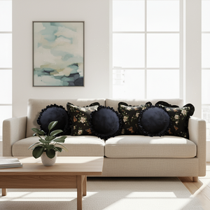 Juego de 6 Fundas de Almohada Bordadas Vintage SOGA de 45 cm, Color Negro con Borde de Loto y Acento de Mariposa para Decoración - Product Image 3