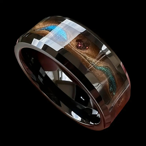 Men's <b>Tungsten</b> Wedding Band With Natural Stone Inlay Geometric Minimalist Design Bezel Setting - Product Image 3