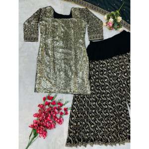 Hermosa ropa de fiesta para mujer Top Plazzo Dupatta Set con bordado de trabajo - Product Image 5