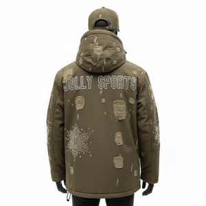 Veste Softshell Premium Coupe-Vent Respirant Polyester Tissu Vert Olive Logo Personnalisé Strass Softshell Veste pour homme - Product Image 2