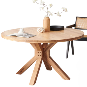 Table à manger ronde en bois d'acacia, taille personnalisée, finition naturelle, pieds pliants, écologique, pour la maison, la cuisine, le restaurant - Product Image 1
