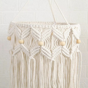 Lámpara de Techo de Macramé de Algodón Hecha a Mano con Cuentas de Madera y Marco de Hierro, Iluminación de Techo con Borlas, Estilo Bohemio, Decoración de Interiores - Product Image 2