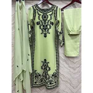 ล่าสุดผ้าจอร์เจียปักลายทำงานด้านบนด้านล่างพร้อม dupatta pista - Product Image 4