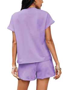 Conjunto de Dos Piezas, Camiseta de Punto y Pantalones Cortos con Logotipo Bordado Personalizado, Conjunto de Ropa Corta Informal para Mujer - Product Image 2