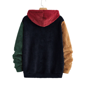 Mens <b>Sherpa</b> Fleece <b>Lined</b> Front Hoodie Color Block Pullover Soft Plush Warm Winter Casual Full Sleeve Cozy Heavyweight Outdoor - Product Image 2