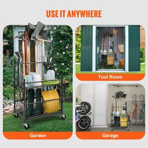 16-Slot Garden <b>Tool</b> Organizer <b>Hooks</b> Long-Han Holder Yard <b>Tool</b> Tower Rack Wheels for Garage Storage Garage Shelves Product - Product Image 6