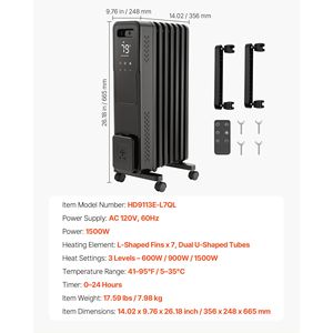 Radiatore Elettrico a Olio da 1500W con Doppio Tubo a U, Termoventilatore con 3 Impostazioni di Calore e Protezioni Termiche - Product Image 5