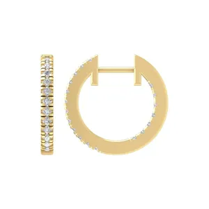 Pendientes de aro de oro amarillo de 14k con diamantes naturales redondos, regalo para mujer - Product Image 2