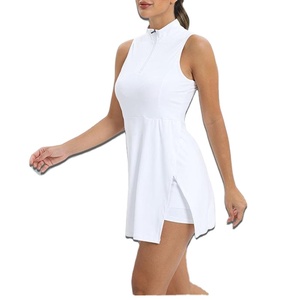 Vestido de Golf Blanco sin Mangas para Mujer, con Cierre de Cremallera de un Cuarto, Color Sólido, Secado Rápido, Estilo Deportivo, Tejido de Poliéster - Product Image 1