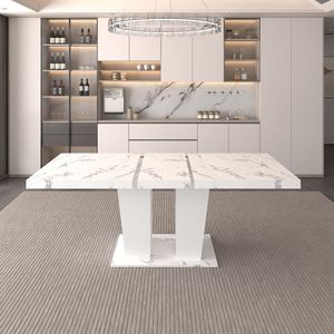 Tavolo da pranzo allungabile in finto marmo bianco moderno 6-10 posti tavolo da cucina espandibile in legno tavolo da pranzo a doppia colonna - Product Image 6