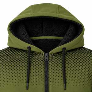 Sweat-shirt à capuche zippé pour homme, 100% polyester, coupe-vent, vert uni, avec panneau contrastant et poche, pour un usage décontracté - Product Image 3
