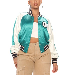 Chaqueta Bomber Corta de Satén para Mujer, Estilo Moderno, Venta al Por Mayor, Chaqueta Varsity de Fútbol Americano con Logotipo Personalizado - Product Image 1
