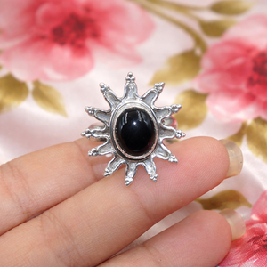 Anillo de ónix negro con diseño de rayos de sol, plata de ley 925, chapado en oro rosa y oro amarillo, estilo vintage, hecho a mano, joyería boho, regalo para mujer - Product Image 6