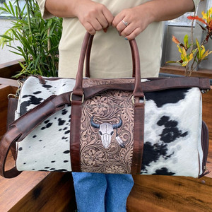 Sac de voyage personnalisé en cuir repoussé en gros Weekender sac de sport en cuir de vachette véritable sacs de voyage sacs de bagages de nuit pour femmes - Product Image 2