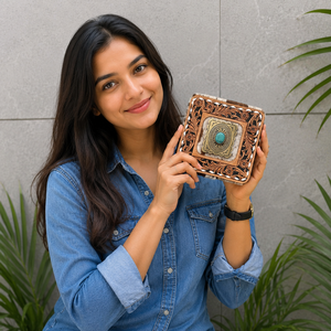 New Designer Hand Tooled Leather Big Size Jewelry Storage Box Organizer Handmade <b>Makeup</b> Box Square Cowhide Organizer Box - Product Image 3