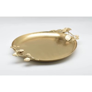 High End Quality Oval Gold Plated Decorative <b>Tray</b> Abstract Pattern Glam Style Mirror Surface Single-Piece Package - Product Image 3