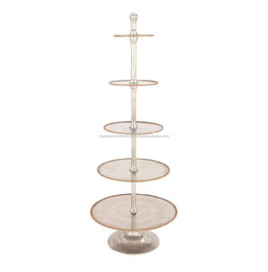 Plateau de service rond en métal argenté et doré, étanche, à 5 niveaux, grand support robuste pour la décoration de la maison et des mariages - Product Image 3