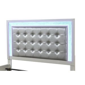 Cama Queen con LED y Estructura de Madera Tapizada en Blanco Leche - Product Image 5