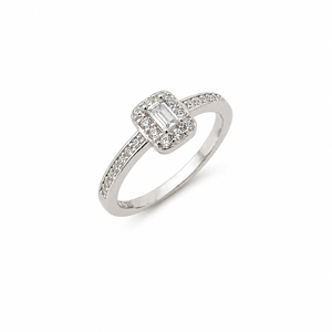 <b>Emerald</b> Cut Moissanite Engagement <b>Ring</b> Women 925 Sterling <b>Silver</b> Rhodium Plated Pave Halo Wedding Jewelry - Product Image 2