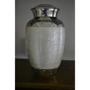 Traditional Style Silver Cremation Urn For Adults Ashes Display Tabletop Decorative Urns Cremation <b>Vase</b> Handmade Large Human Urn - Product Image 3