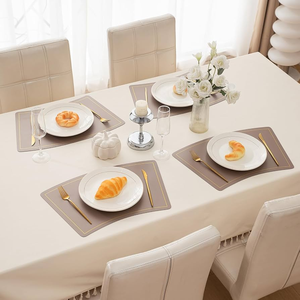 Set de table ovale moderne en cuir antidérapant, couleur beige, protection pour vaisselle - Product Image 3