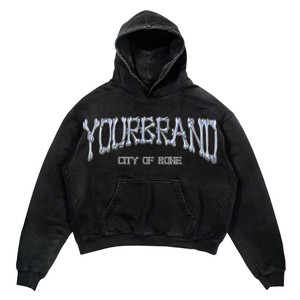 Sudadera con Capucha para Hombre, Lavado Ácido, 420 GSM, 100% Algodón Felpa, Negra, para Impresión Personalizada Frontal, Talla Grande Premium - Product Image 1