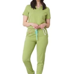 Women Medical Nurse Scrubs <b>Set</b> V Neck Scrub Shirt Pants with Pockets Hospital Uniform Workwear Wholesale OEM Supplier - Product Image 1