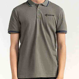 Daizen Star Men's Gray Short Sleeve for Shirt Solid Color Embroidered Logo Casual Polyester/Cotton Jersey Fabric Breathable - Product Image 1