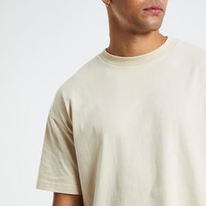 T-shirt basique noir en polyester tricoté pour homme, 220 grammes, col surdimensionné, manches courtes, coupe ample, style streetwear décontracté, anti-rétrécissement - Product Image 5