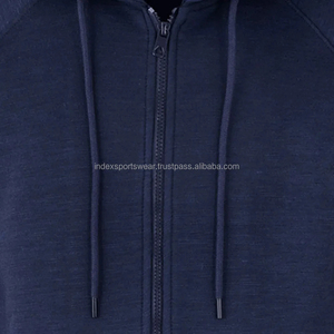 Sweat-shirt à capuche pour homme, bleu marine, fermeture éclair intégrale, manches raglan, coton tricoté, décontracté, coupe classique, pour l'automne - Product Image 5
