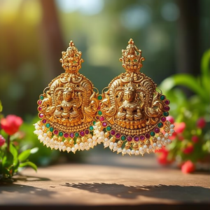 Chandbali Chandelier Earrings Big Size Brass Zircon Trendy Party Gift - Product Image 3