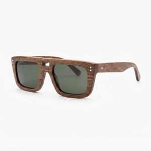 Geometric <b>Wooden</b> Sunglasses With Lightning Bolt <b>Temples</b> Custom Logo Eco Friendly Wood Frame Retro Eyewear Wholesale Bulk - Product Image 6