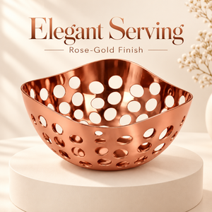 Modern Rose Gold Metal Bowl Storage Holder with Perforated Holes Lightweight Standing Basket for <b>Living</b> <b>Room</b> - Product Image 3