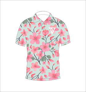 Mens Mint Pink Floral Print Polo Shirt Custom Sublimation Short Sleeve Summer Casual Breathable Lightweight Golf Shirt - Product Image 1